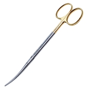 Metzenbaum TC Scissor Curved Delicate Fine Blunt Blades Overall Length 5 3/4" (14.5cm) Oval Shanks Standard Gold Ring Handles With Tungsten Carbide Inserts  